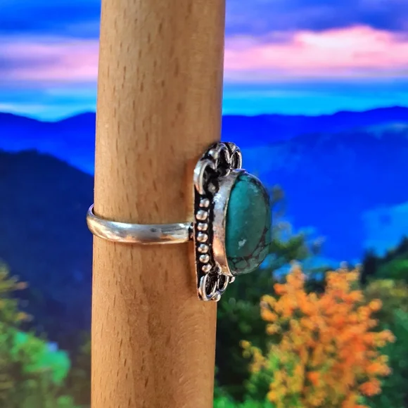 Turqouise Gemstone Sterling Silver Plated Ring Size 10 - Picture 4 of 8